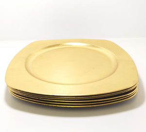 Contemporary Set Of 6 Squared Gold & Black Under Plates