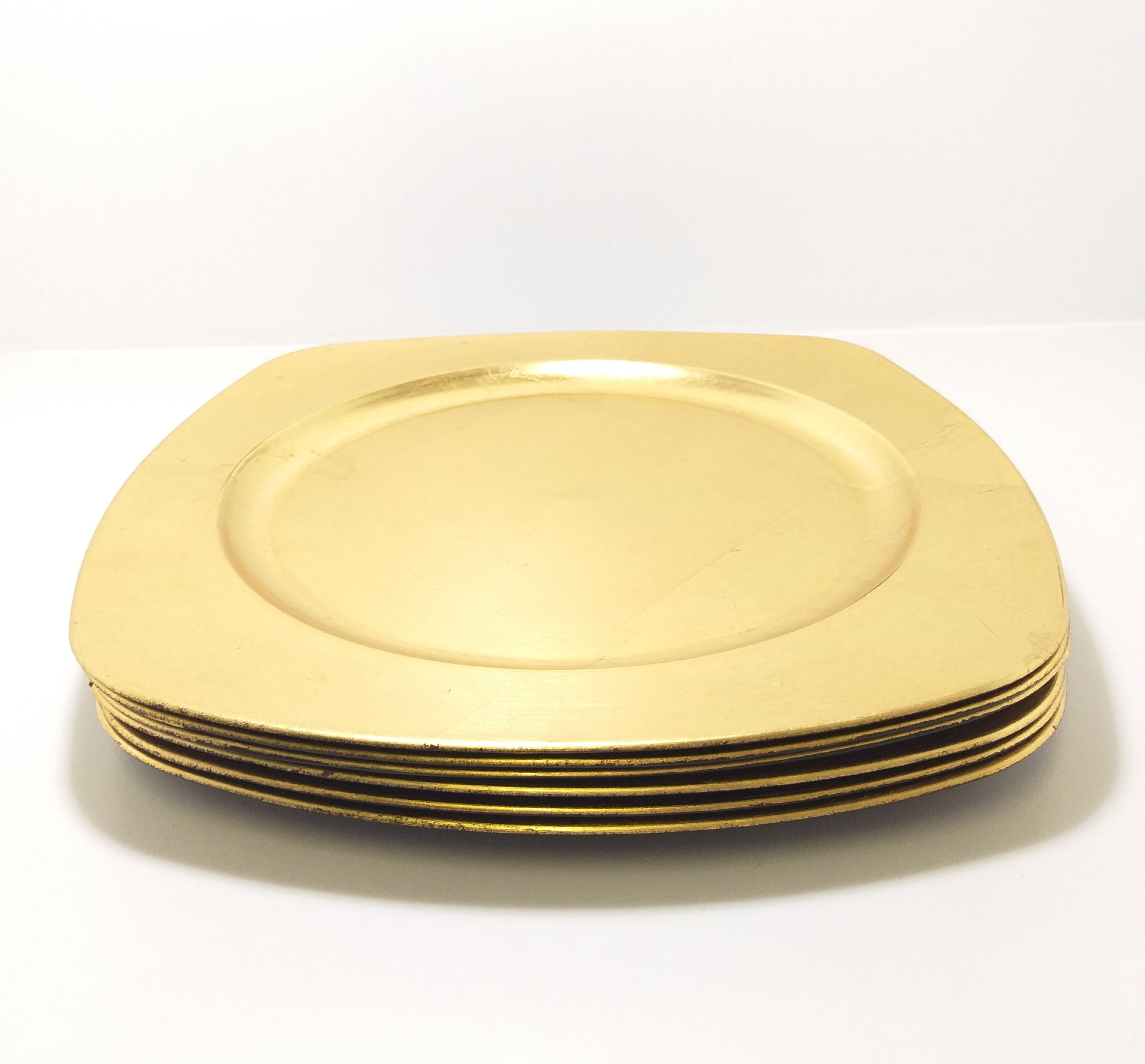 Contemporary Set Of 6 Squared Gold & Black Under Plates