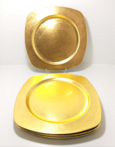 Contemporary Set Of 6 Squared Gold & Black Under Plates