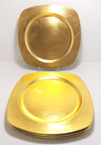 Contemporary Set Of 6 Squared Gold & Black Under Plates