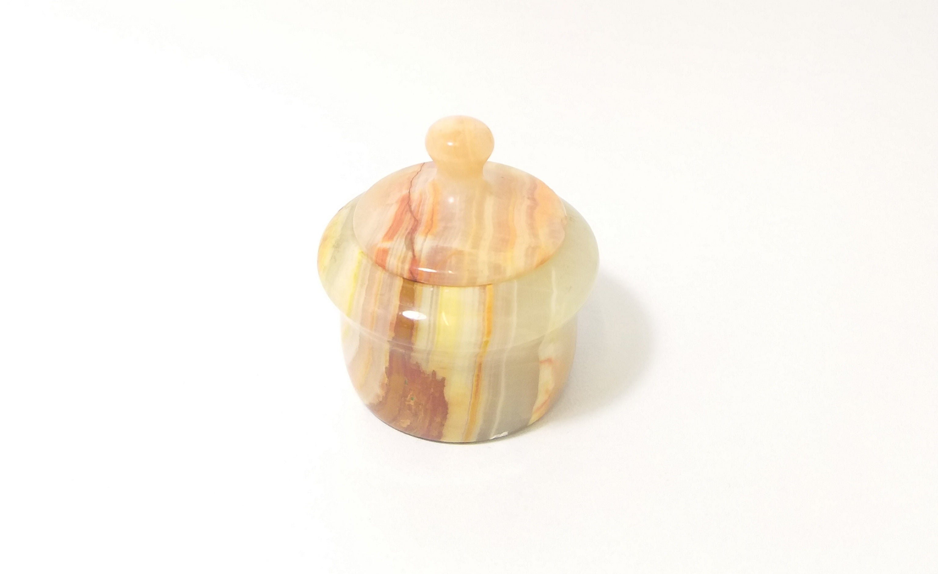 Tiny Vintage Polished Alabaster Lidded Ring Box