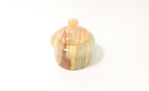 Tiny Vintage Polished Alabaster Lidded Ring Box