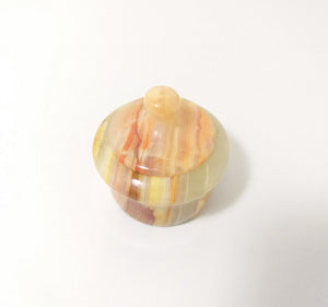 Tiny Vintage Polished Alabaster Lidded Ring Box