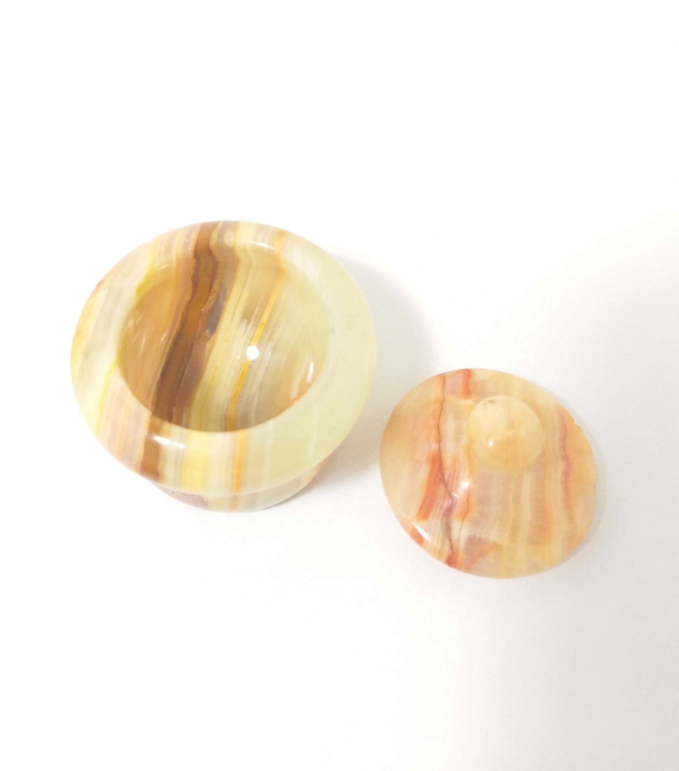 Tiny Vintage Polished Alabaster Lidded Ring Box