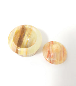 Tiny Vintage Polished Alabaster Lidded Ring Box