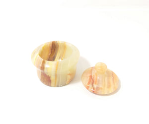 Tiny Vintage Polished Alabaster Lidded Ring Box