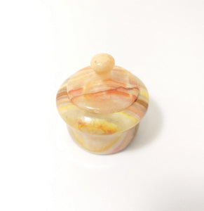 Tiny Vintage Polished Alabaster Lidded Ring Box