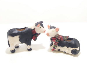 Vintage Set Of Two Ceramic Cow Figurine Toothpick Holders