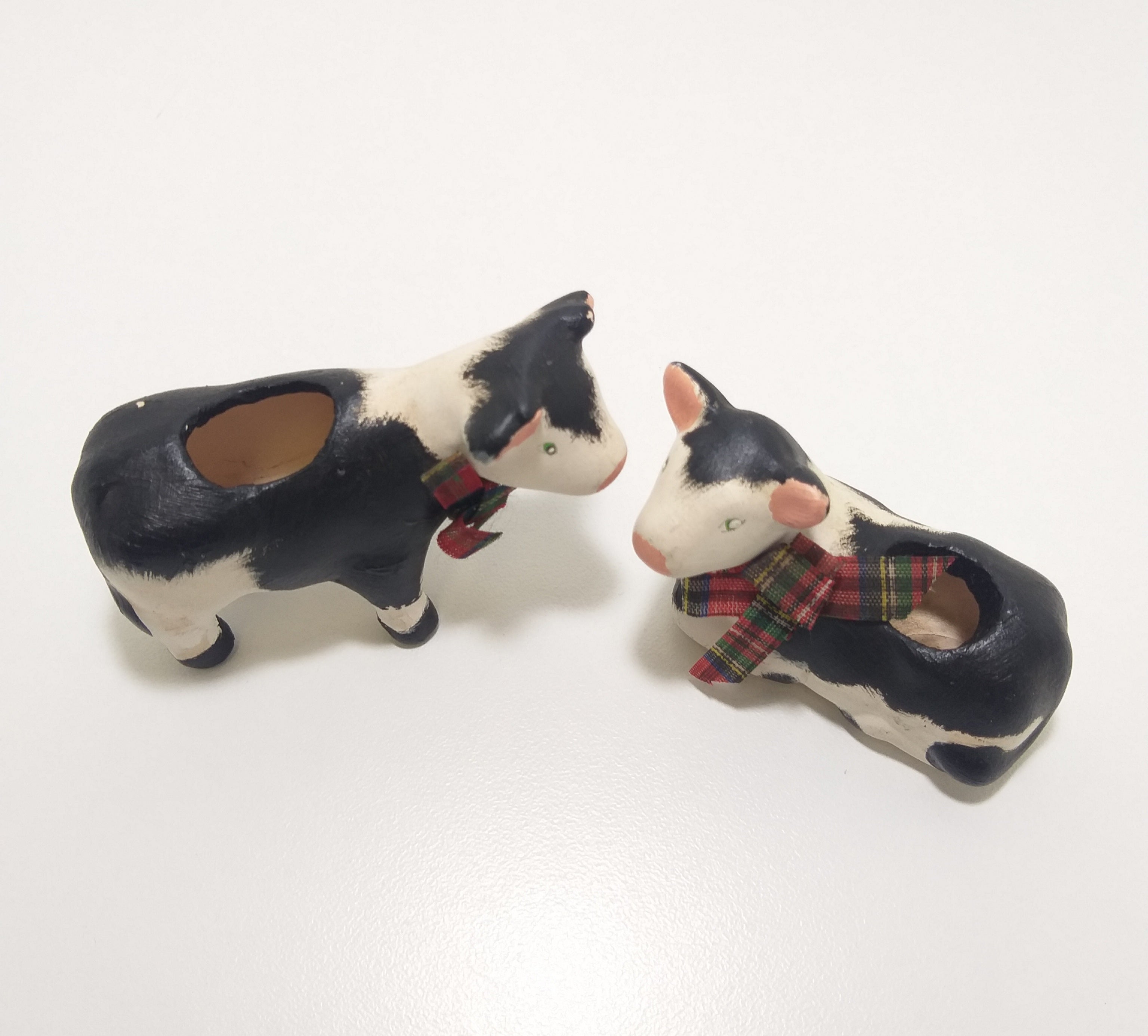 Vintage Set Of Two Ceramic Cow Figurine Toothpick Holders