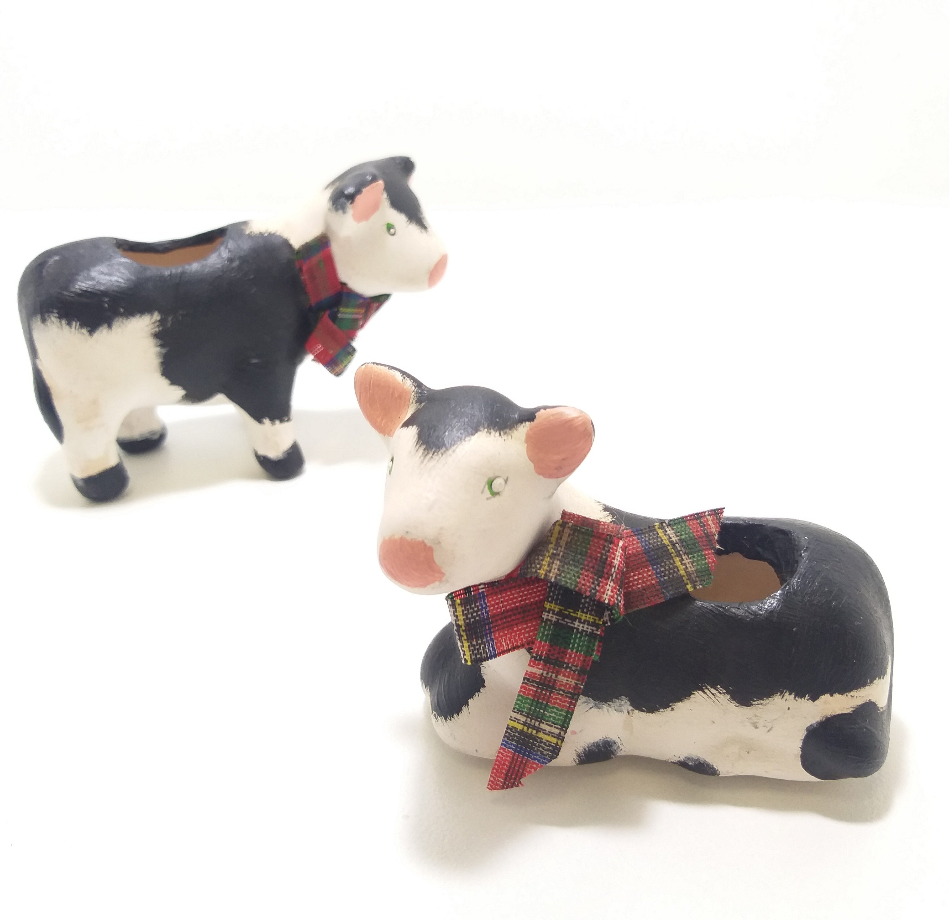 Vintage Set Of Two Ceramic Cow Figurine Toothpick Holders