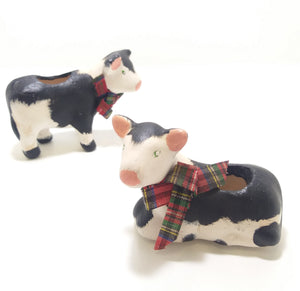 Vintage Set Of Two Ceramic Cow Figurine Toothpick Holders