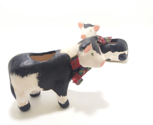 Vintage Set Of Two Ceramic Cow Figurine Toothpick Holders
