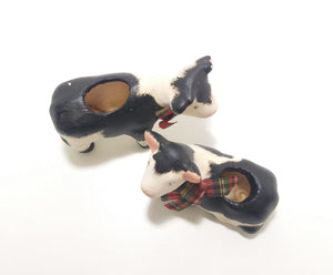 Vintage Set Of Two Ceramic Cow Figurine Toothpick Holders
