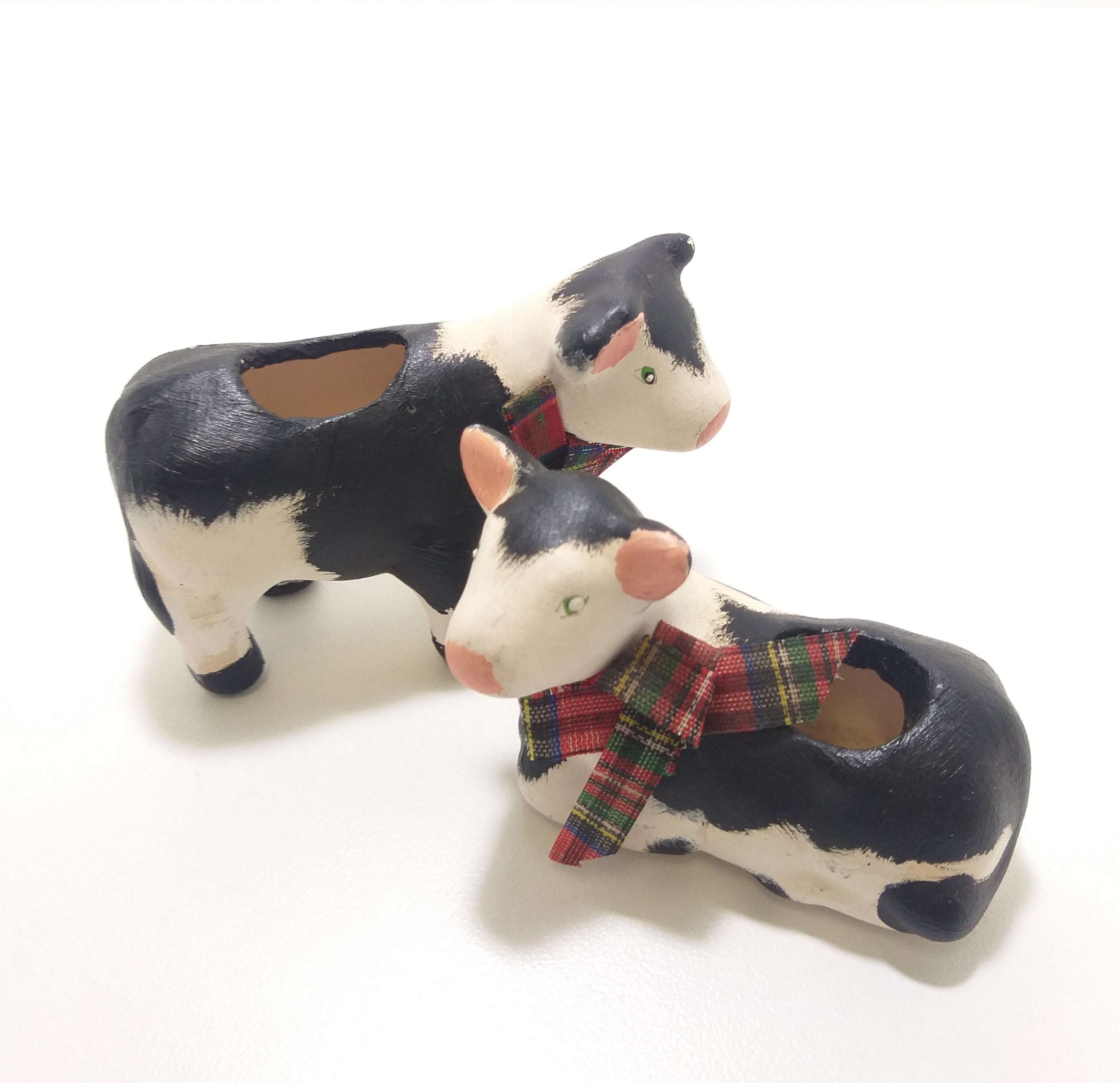 Vintage Set Of Two Ceramic Cow Figurine Toothpick Holders