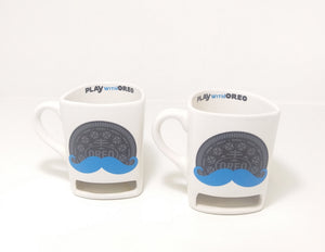 Rare Collectable Set Of Ceramic Oreo Mugs With Designated Oreo Biscuit Pocket