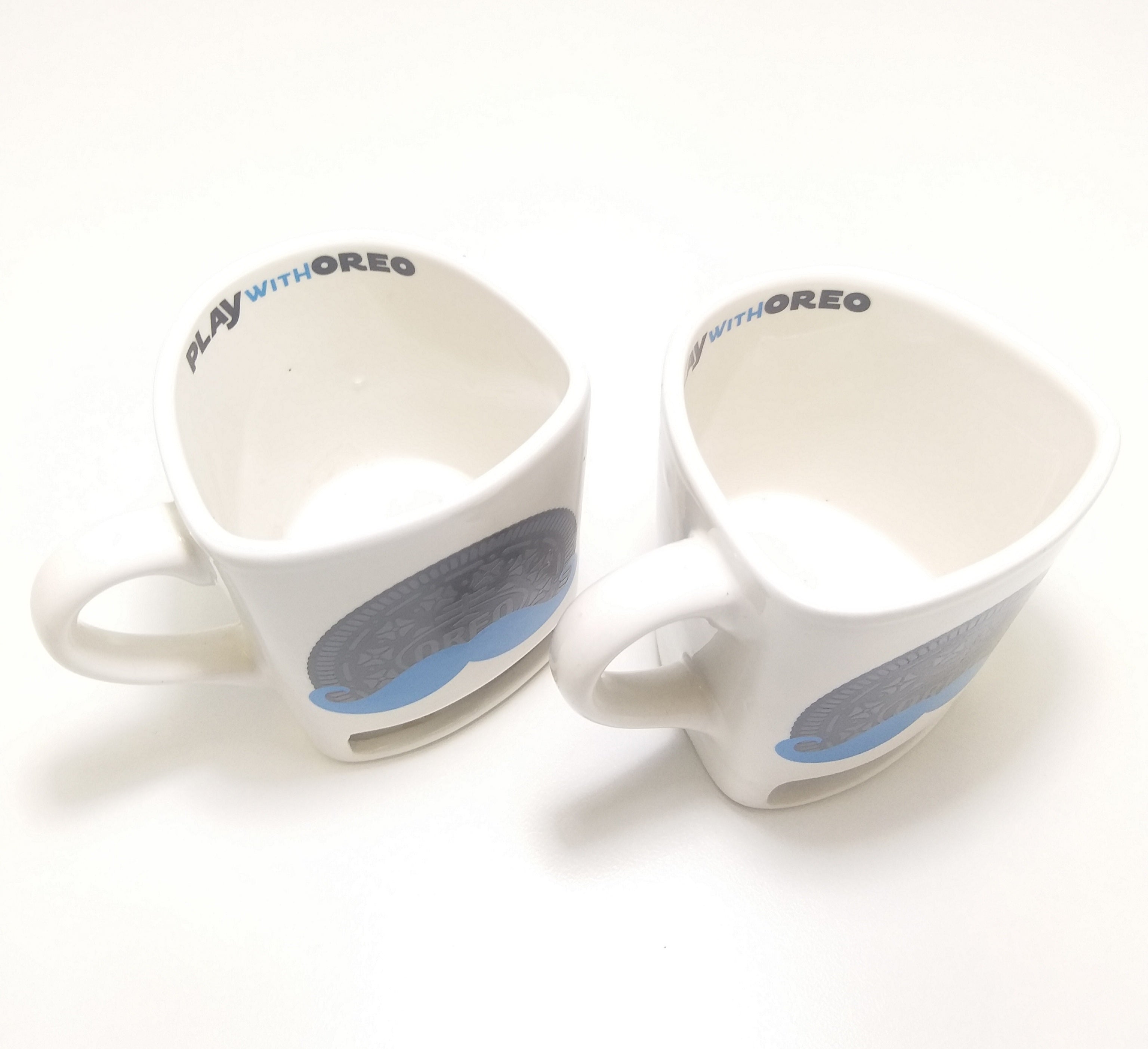 Rare Collectable Set Of Ceramic Oreo Mugs With Designated Oreo Biscuit Pocket