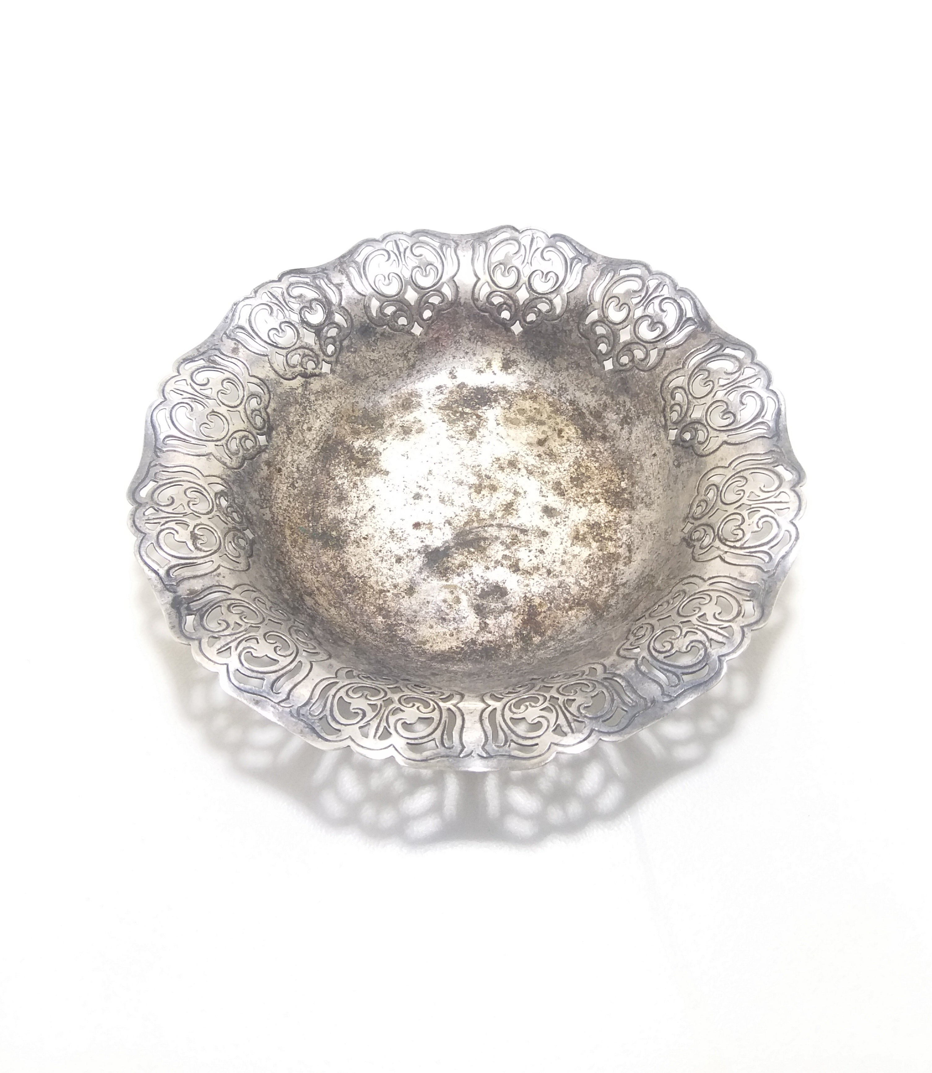 Small Vintage Pierced Design Silver Plated Sweets / Bonbon Dish