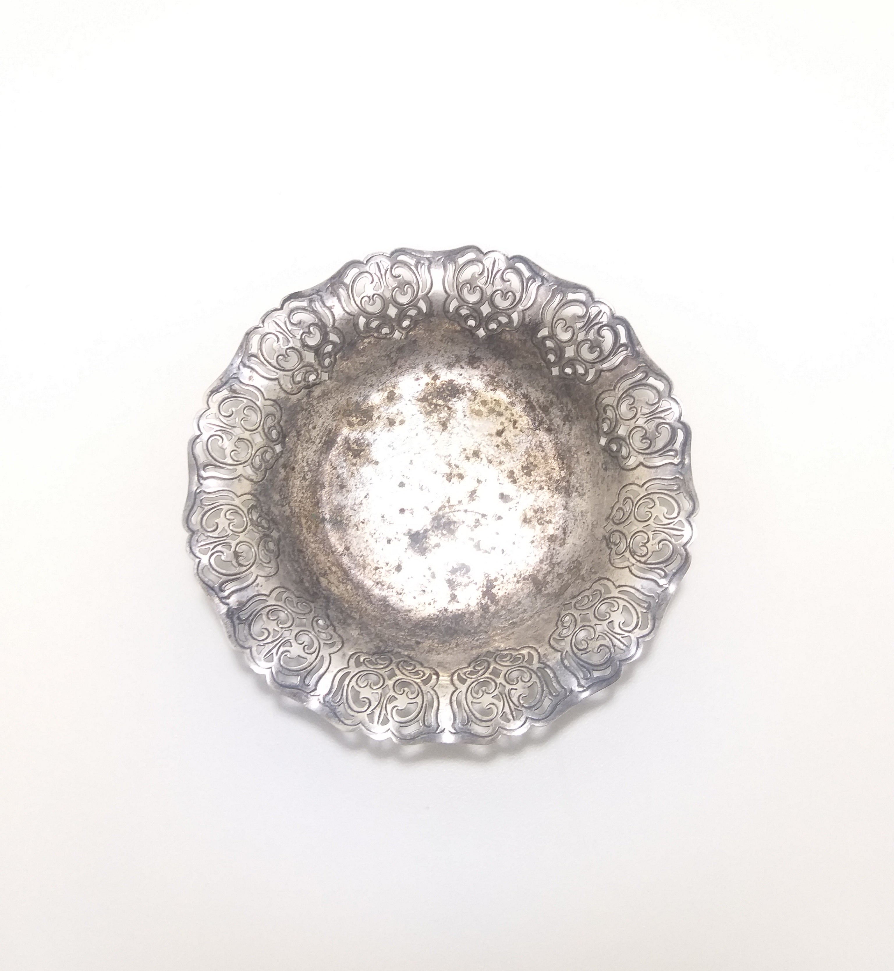 Small Vintage Pierced Design Silver Plated Sweets / Bonbon Dish