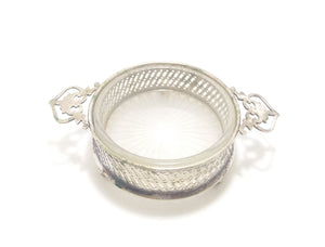 Small Rare & Antique (Late 1800’s) Davis & Sons, Glasgow Silver Plated Pierced Dish With Removable Glass Liner