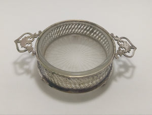 Small Rare & Antique (Late 1800’s) Davis & Sons, Glasgow Silver Plated Pierced Dish With Removable Glass Liner