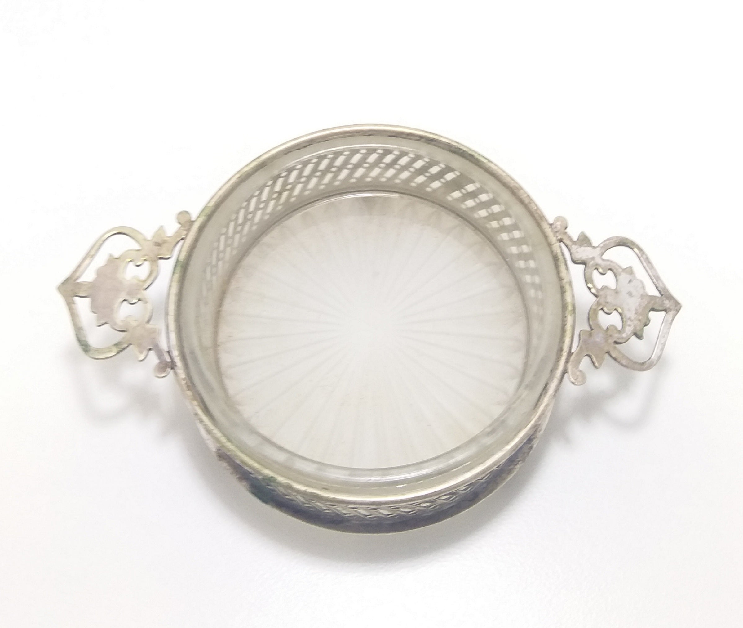 Small Rare & Antique (Late 1800’s) Davis & Sons, Glasgow Silver Plated Pierced Dish With Removable Glass Liner