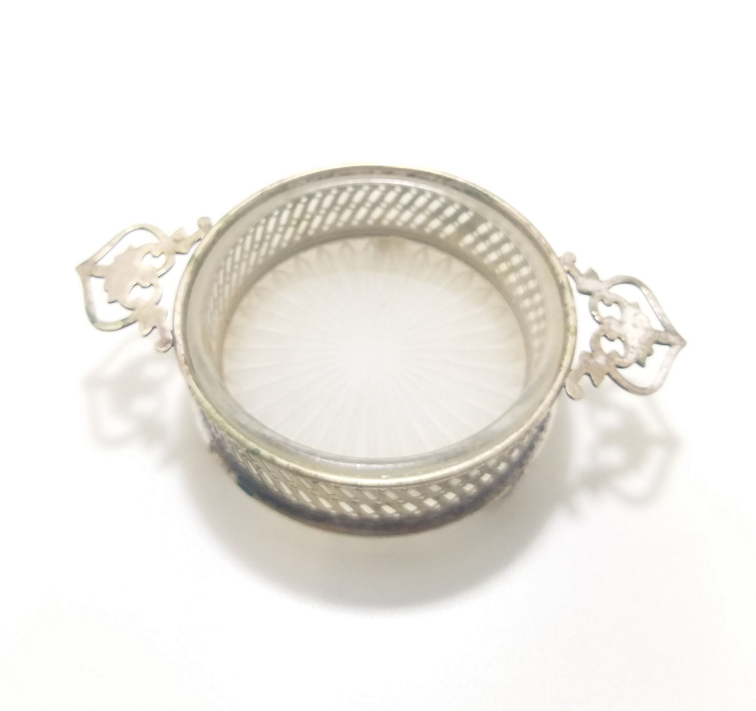 Small Rare & Antique (Late 1800’s) Davis & Sons, Glasgow Silver Plated Pierced Dish With Removable Glass Liner