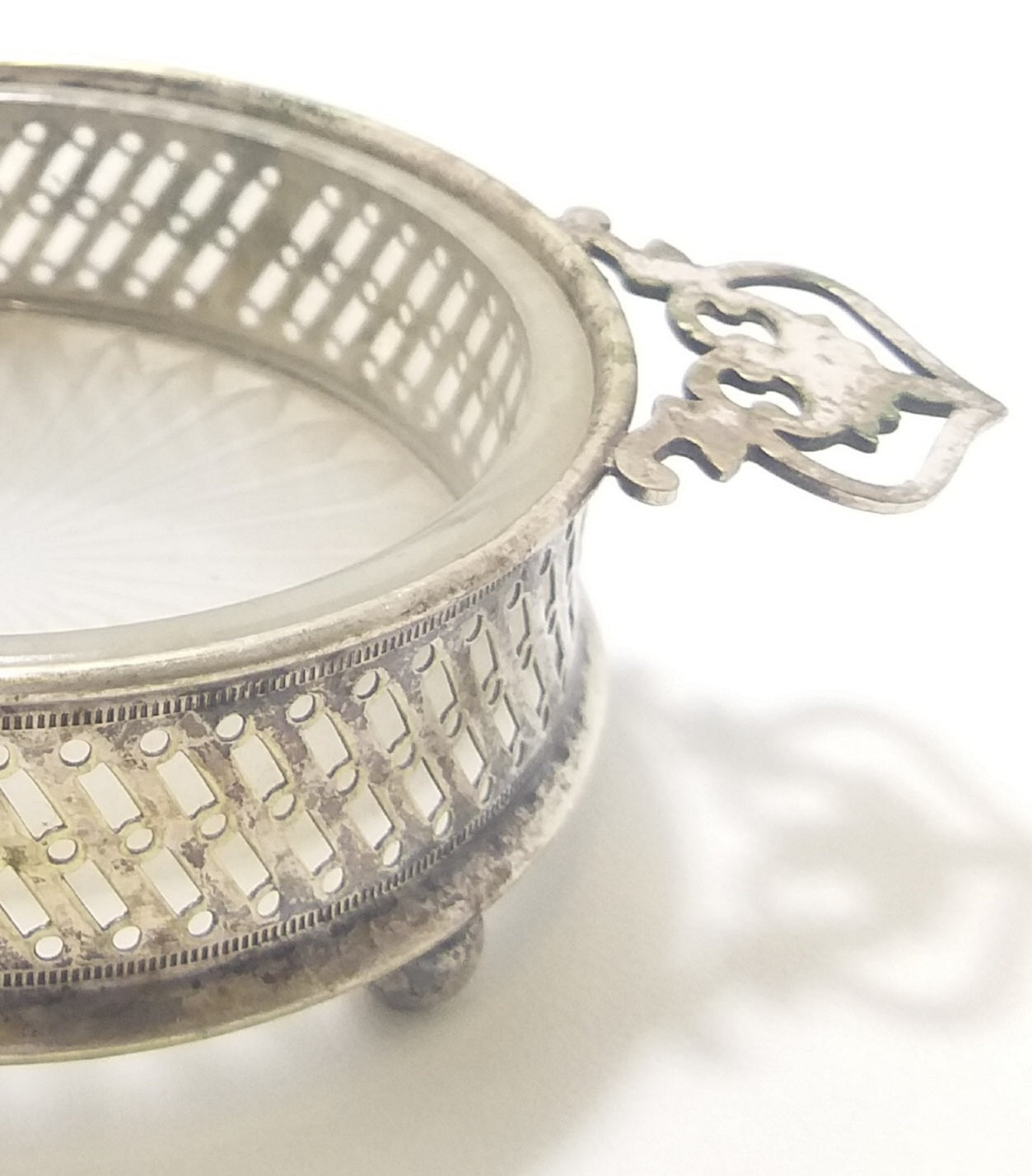 Small Rare & Antique (Late 1800’s) Davis & Sons, Glasgow Silver Plated Pierced Dish With Removable Glass Liner