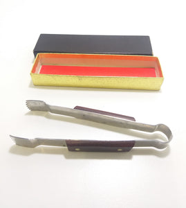 Vintage Stainless Steel Ice Tong With Wood Handle Inserts & Boxed