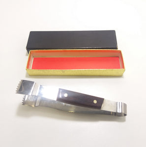 Vintage Stainless Steel Ice Tong With Wood Handle Inserts & Boxed