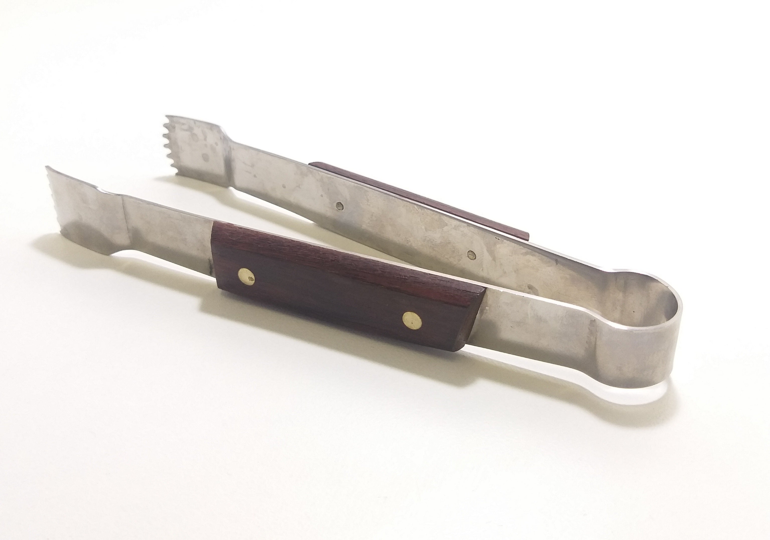 Vintage Stainless Steel Ice Tong With Wood Handle Inserts & Boxed