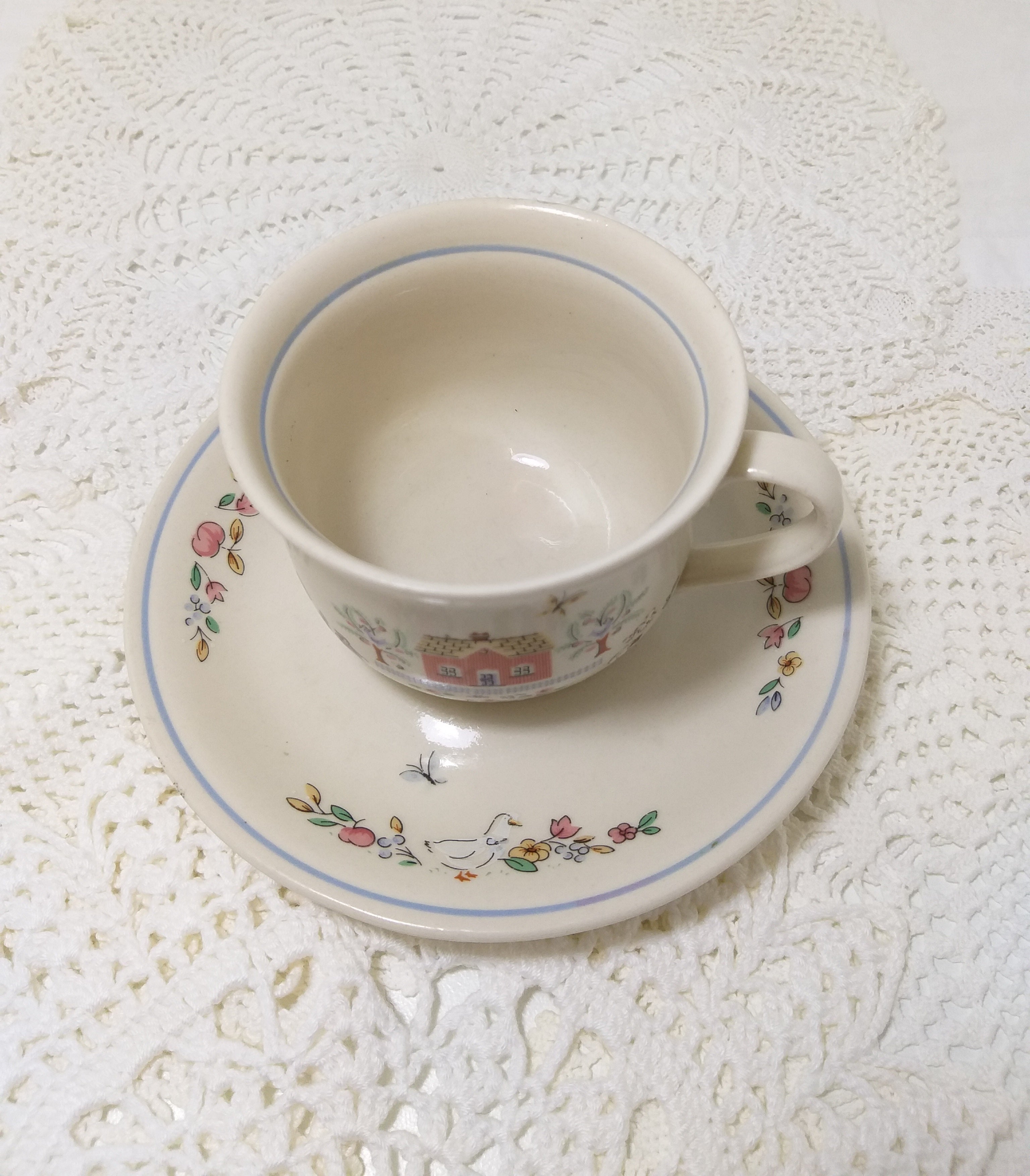 Vintage South African Folk Art Continental Stoneware Tea / Coffee Duo – Cup & Saucer