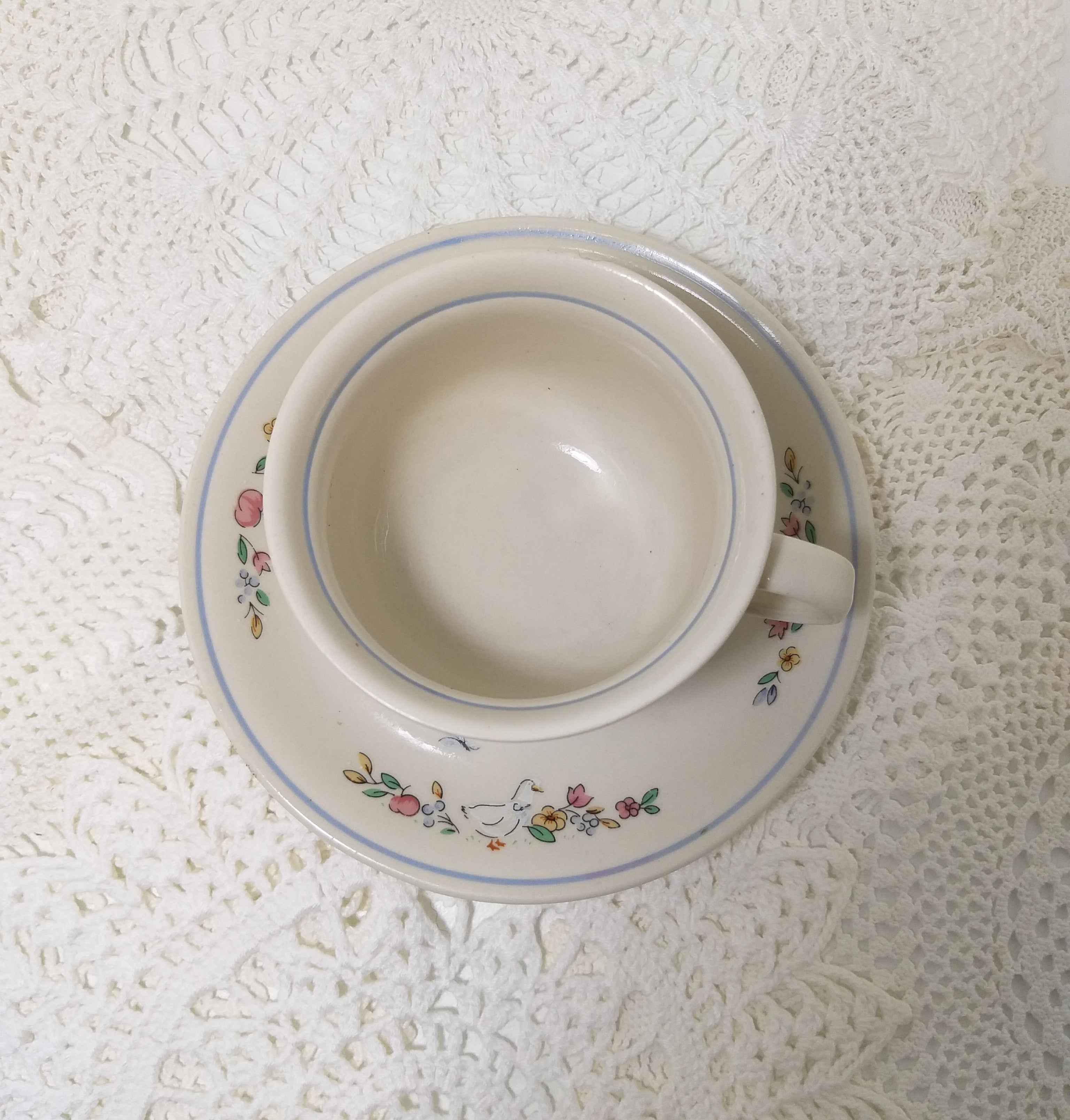 Vintage South African Folk Art Continental Stoneware Tea / Coffee Duo – Cup & Saucer
