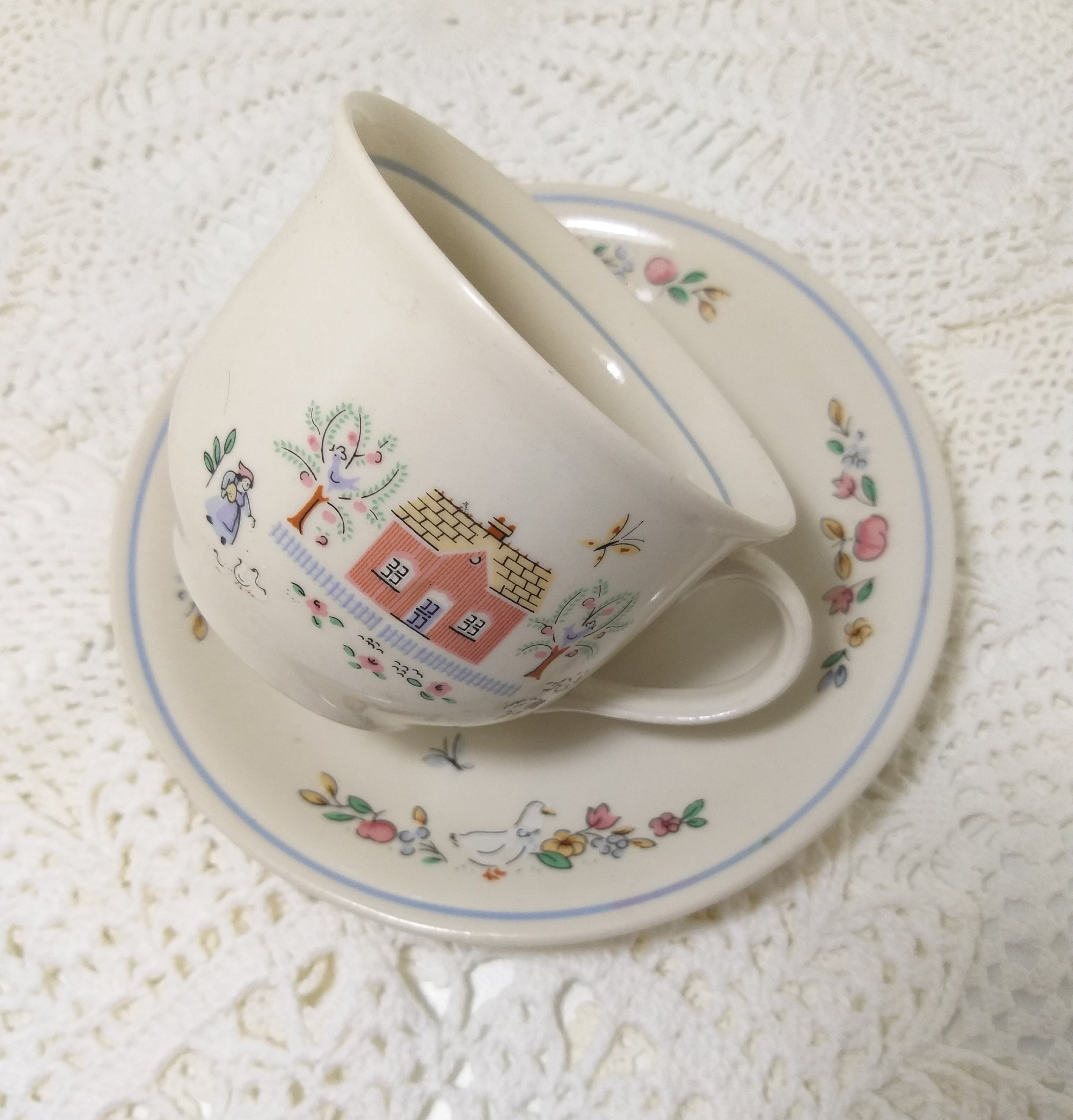 Vintage South African Folk Art Continental Stoneware Tea / Coffee Duo – Cup & Saucer