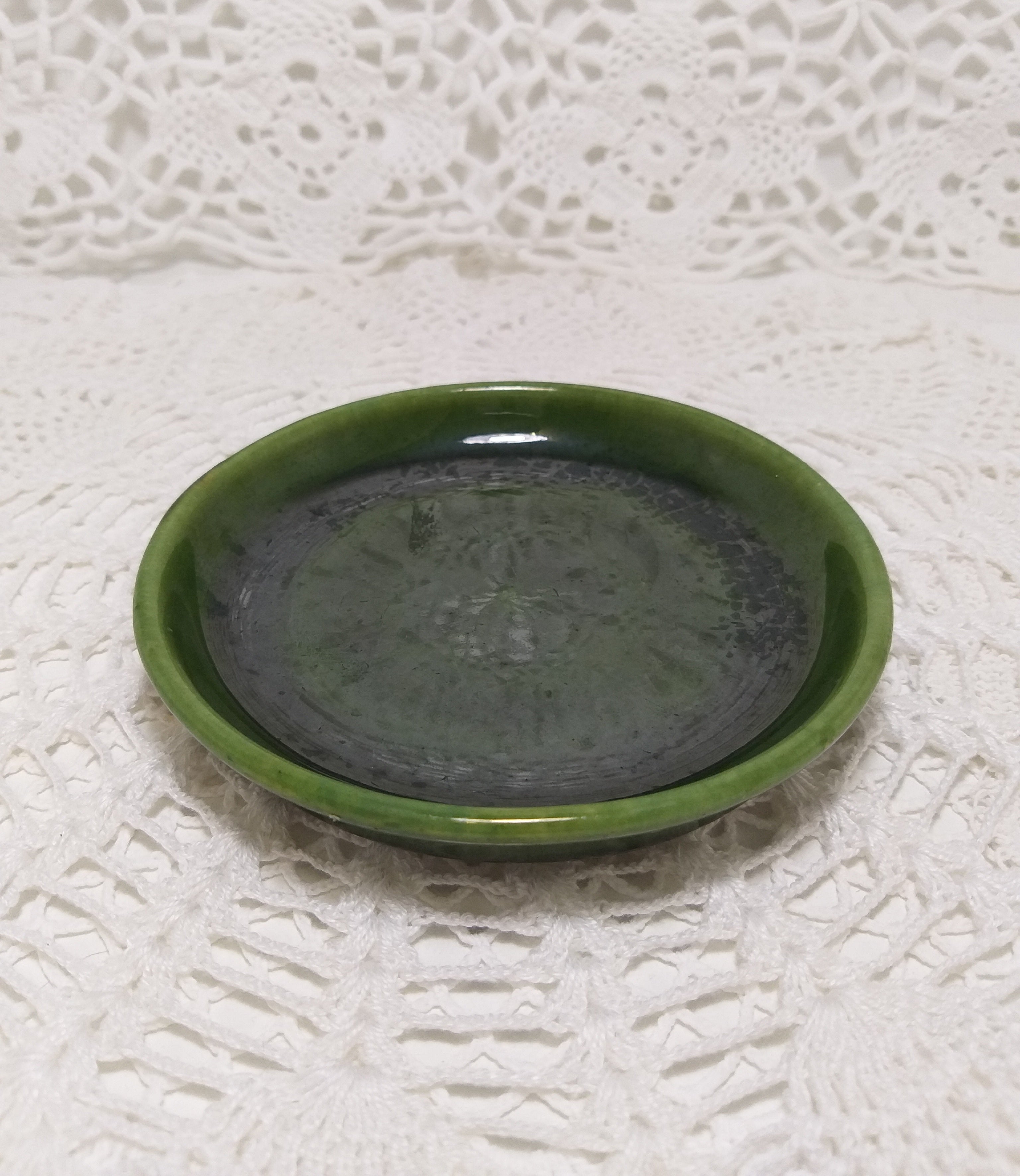 Small Vintage Olive Green Studio Art Ceramic Dish
