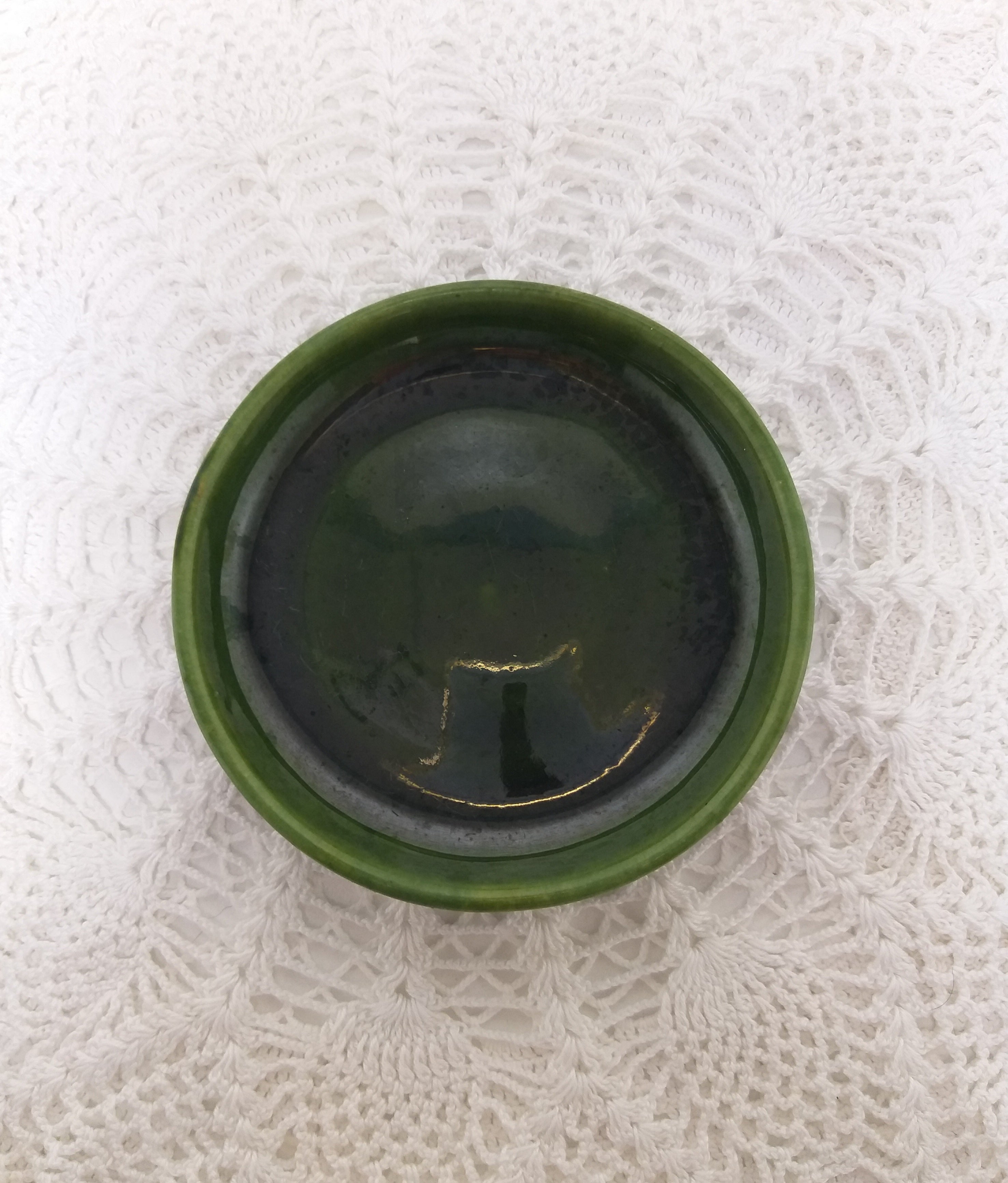Small Vintage Olive Green Studio Art Ceramic Dish