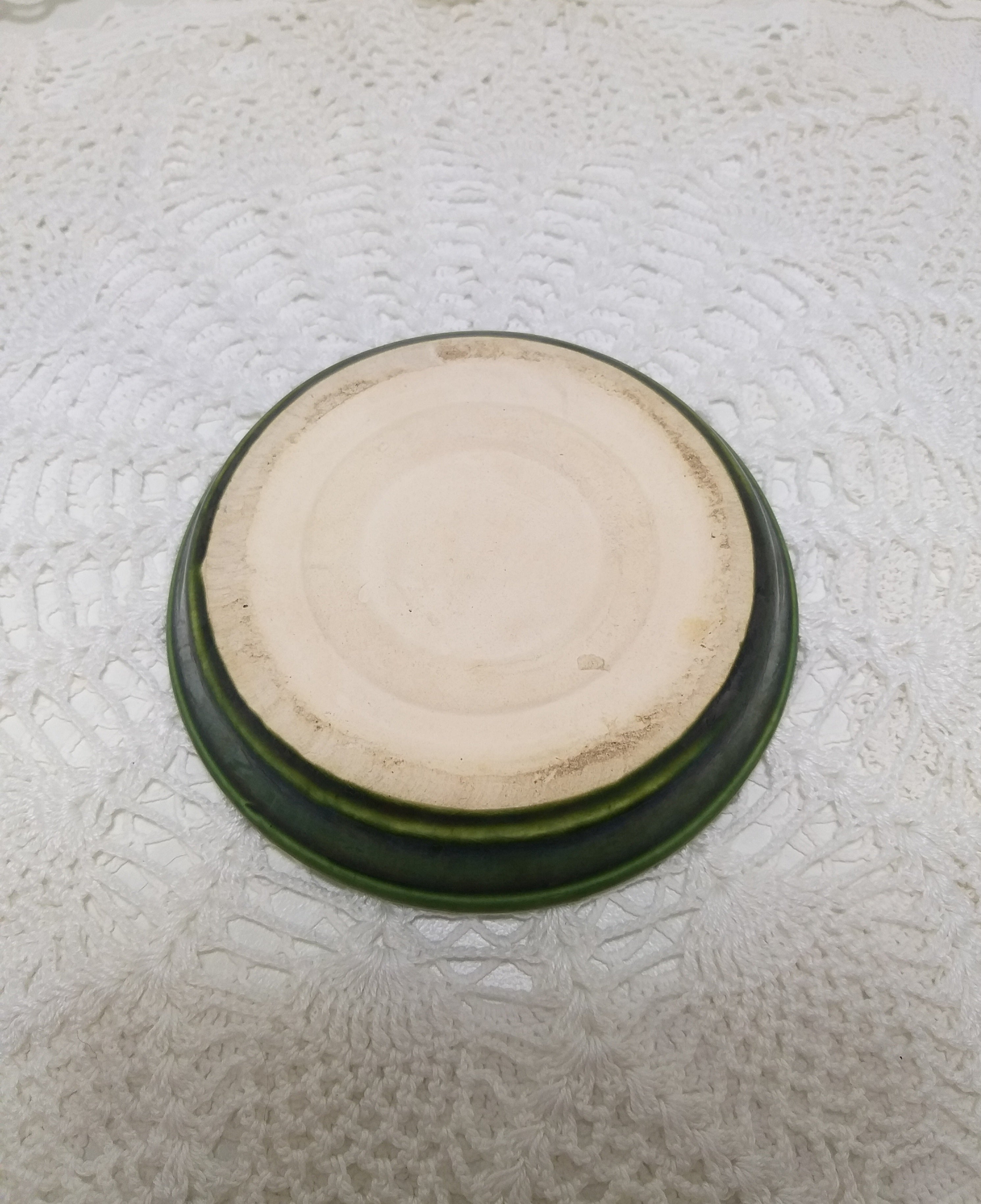 Small Vintage Olive Green Studio Art Ceramic Dish