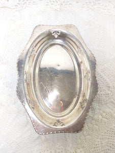 Vintage Emess Silver Plated & Oval Shaped Pierced Dish With Ball Feet