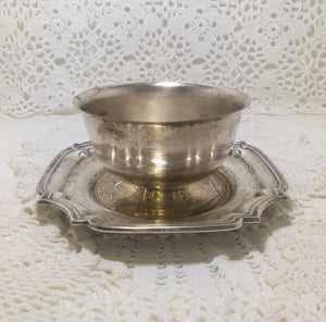 Large Vintage Open Silver Plated Sugar Bowl / Sauce Bowl With Attached Tray