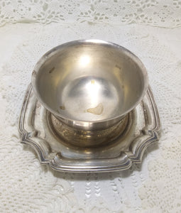 Large Vintage Open Silver Plated Sugar Bowl / Sauce Bowl With Attached Tray