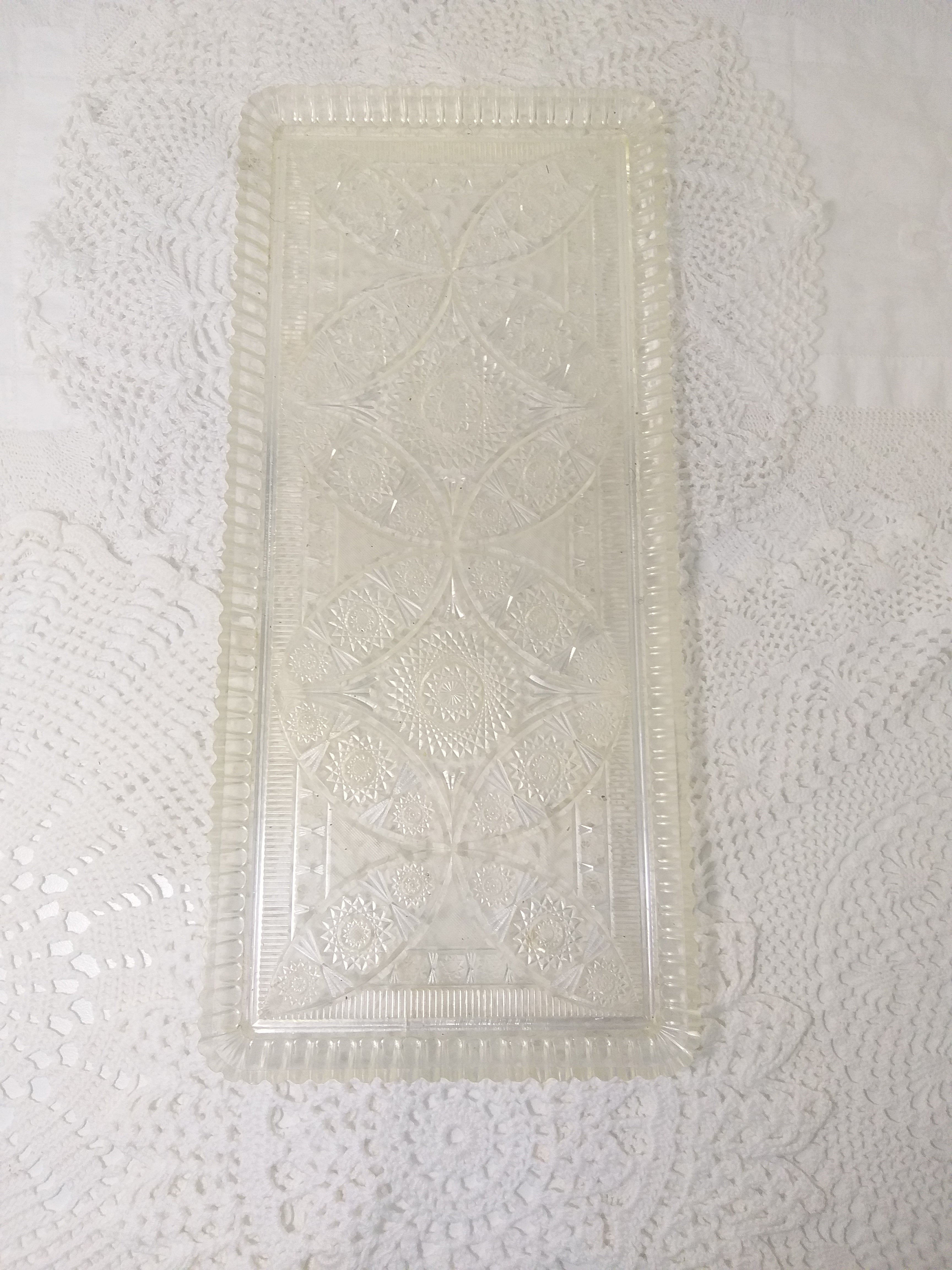 Vintage Transparent & Beautifully Etched Acrylic Snacks/Sandwich Tray