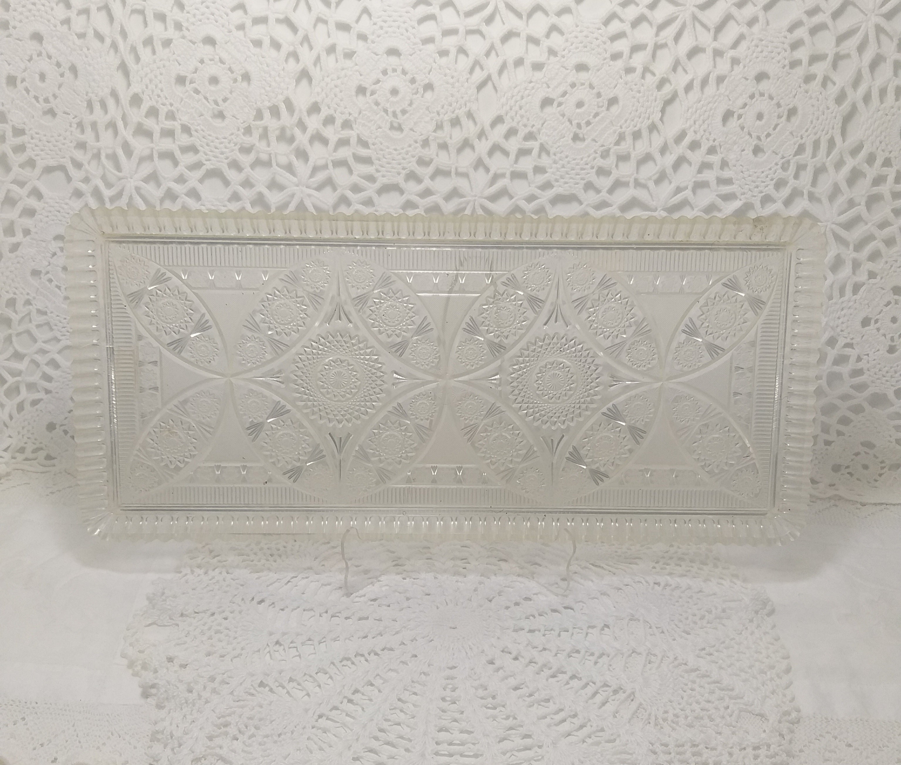 Vintage Transparent & Beautifully Etched Acrylic Snacks/Sandwich Tray