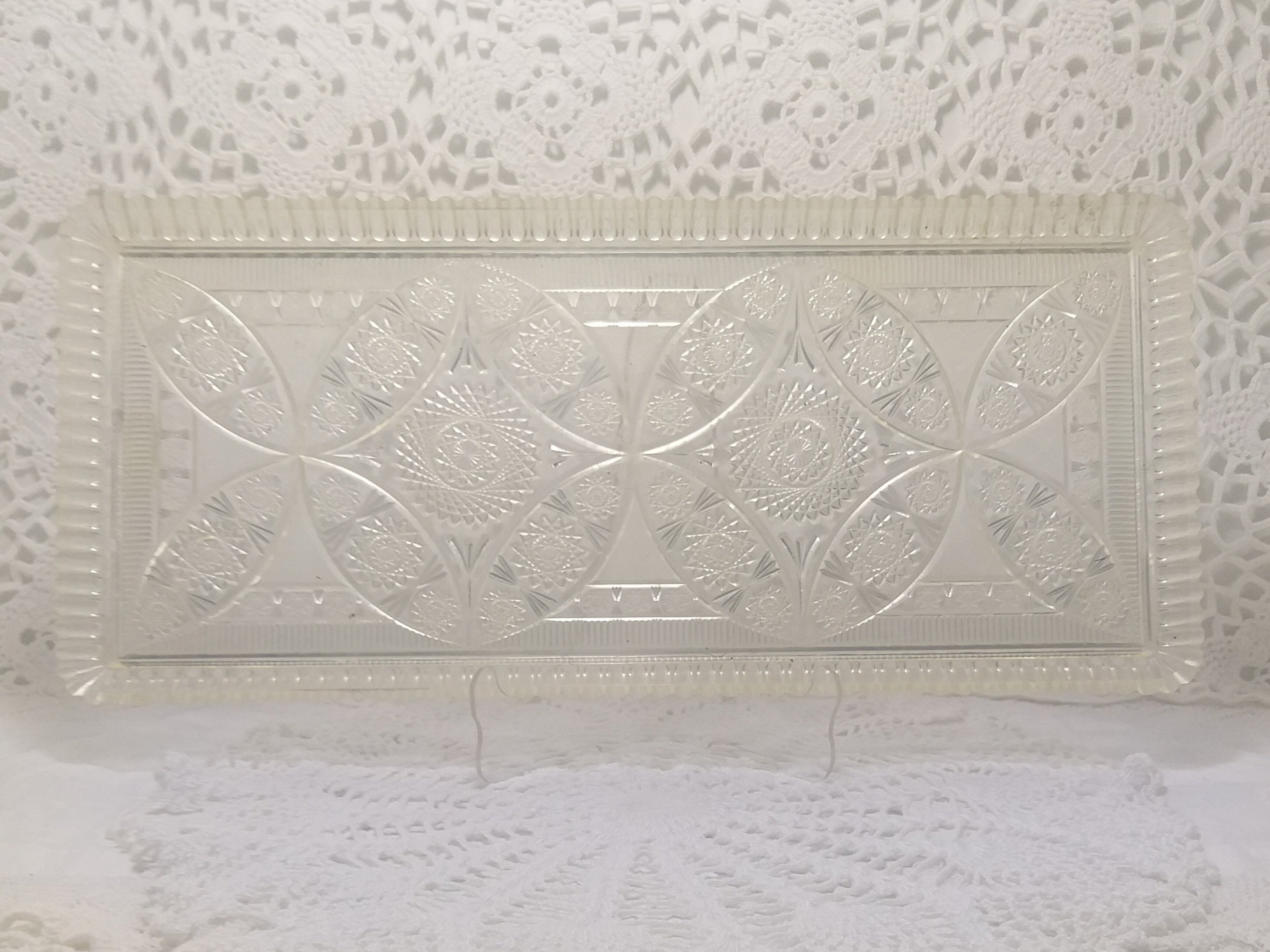 Vintage Transparent & Beautifully Etched Acrylic Snacks/Sandwich Tray