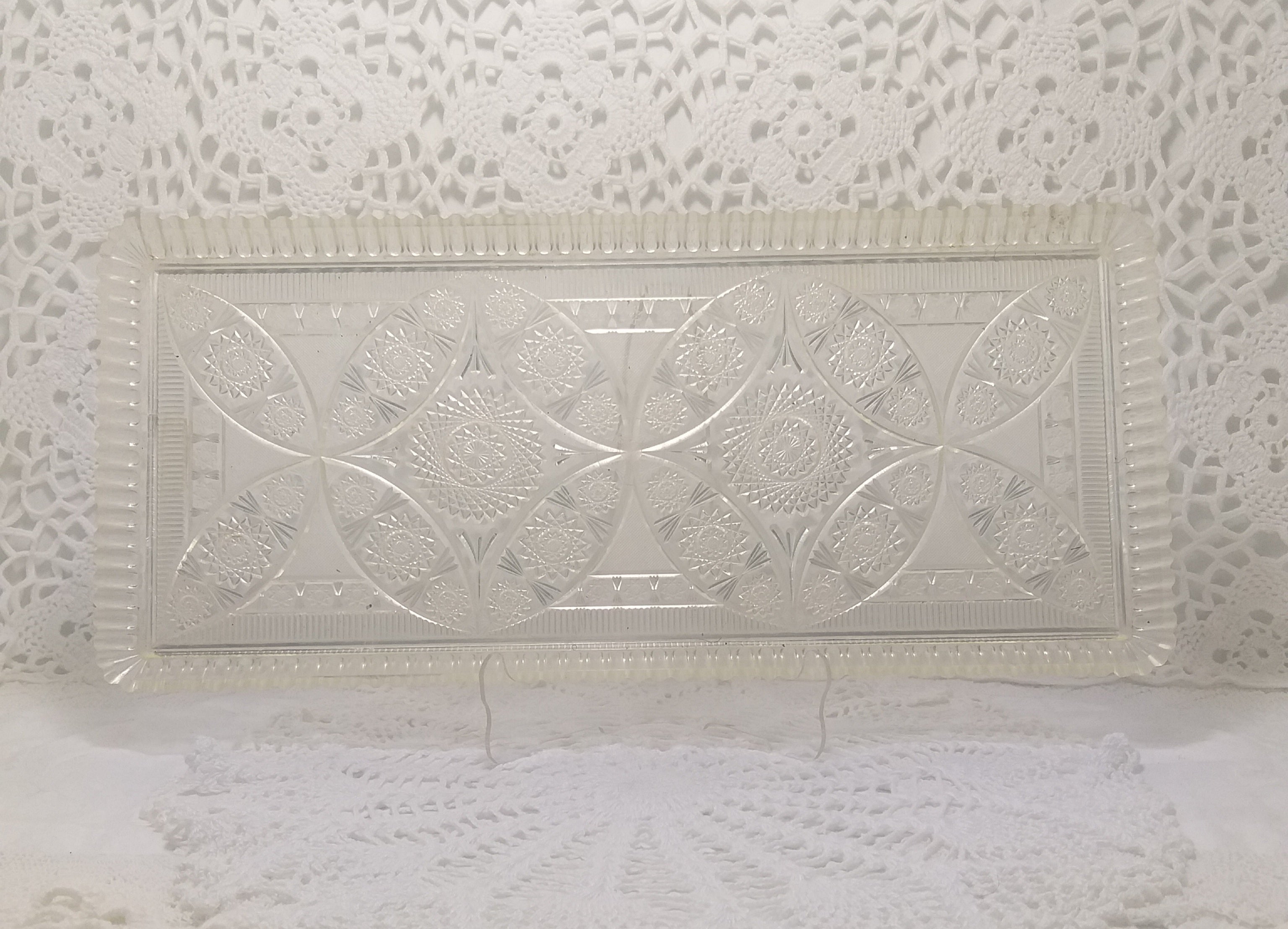 Vintage Transparent & Beautifully Etched Acrylic Snacks/Sandwich Tray