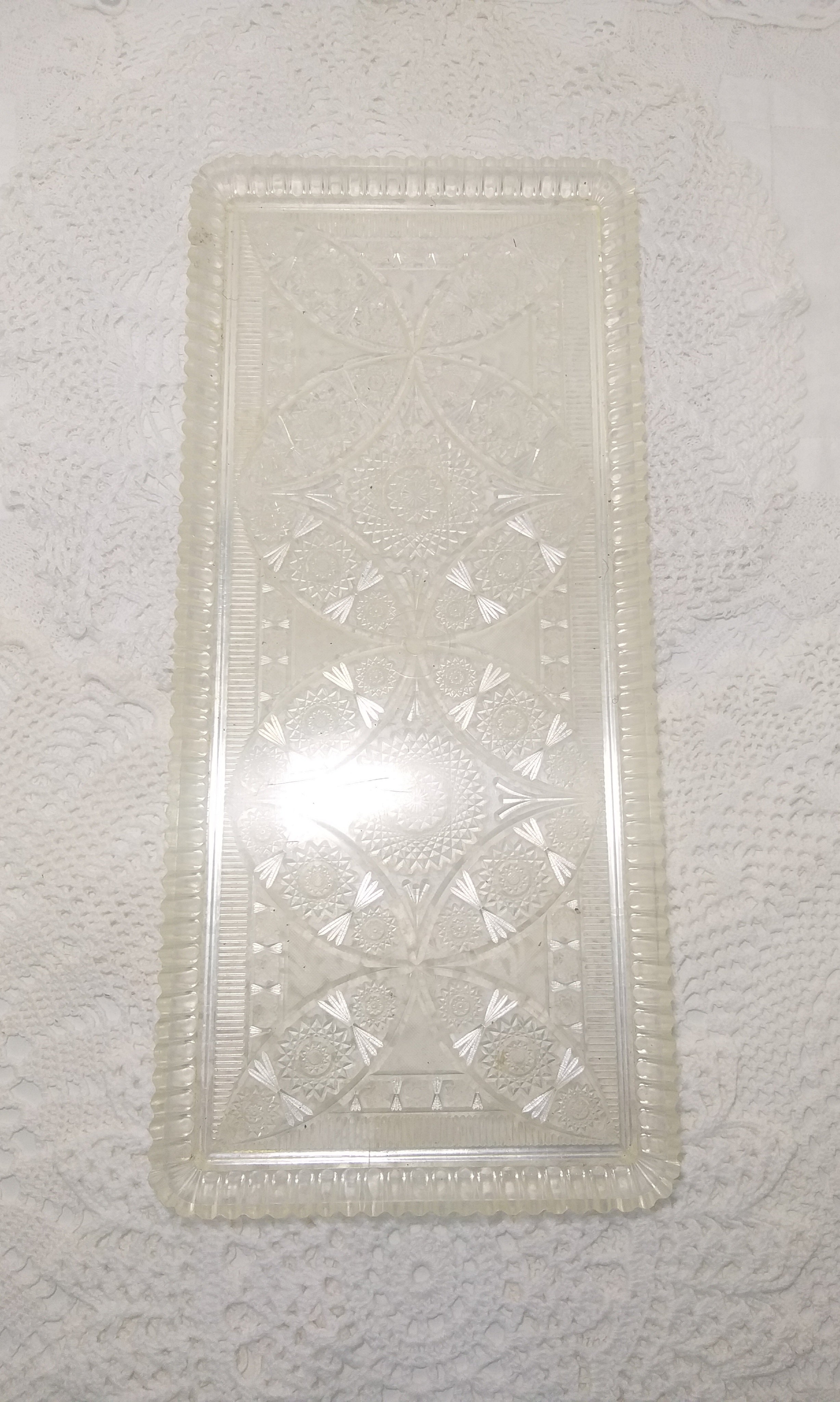Vintage Transparent & Beautifully Etched Acrylic Snacks/Sandwich Tray