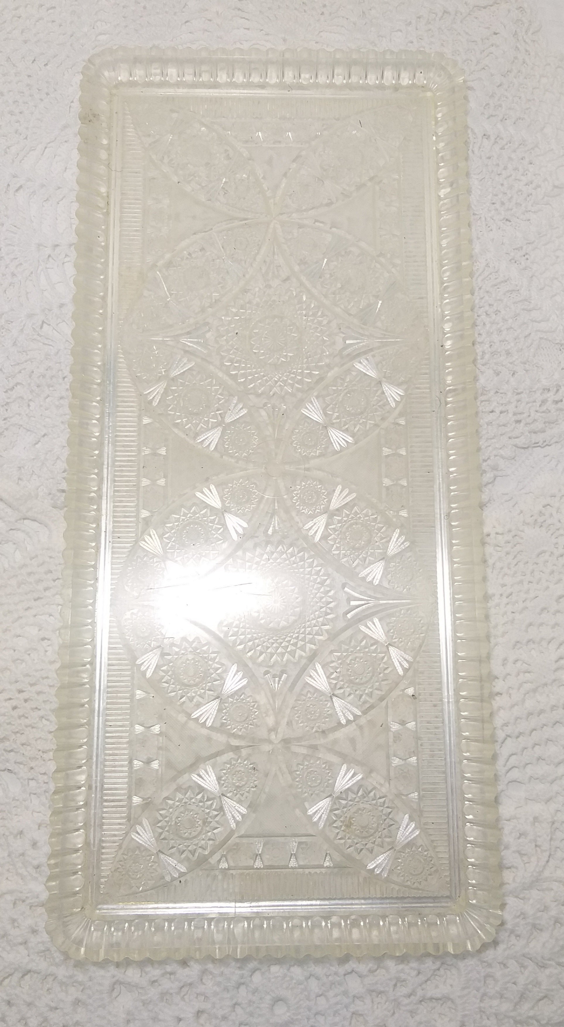 Vintage Transparent & Beautifully Etched Acrylic Snacks/Sandwich Tray