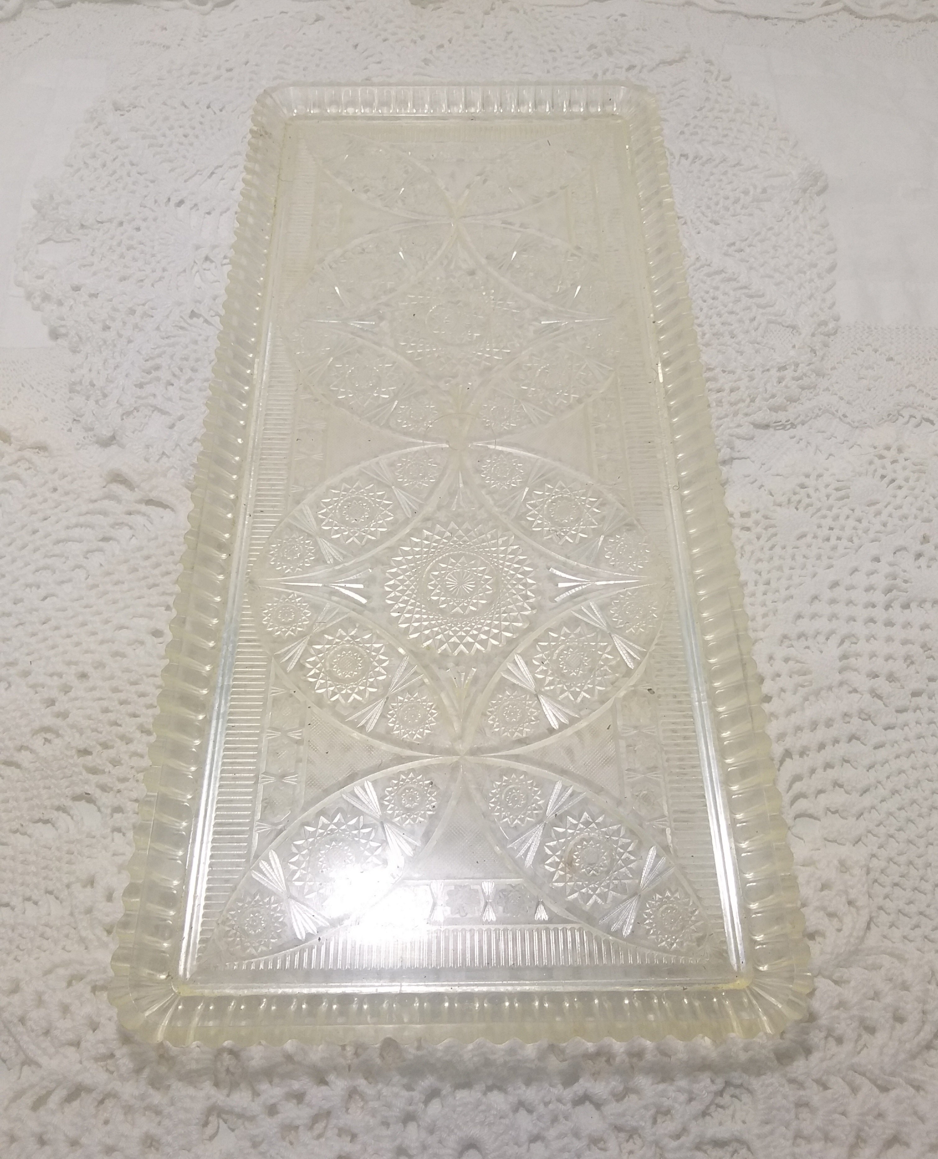 Vintage Transparent & Beautifully Etched Acrylic Snacks/Sandwich Tray
