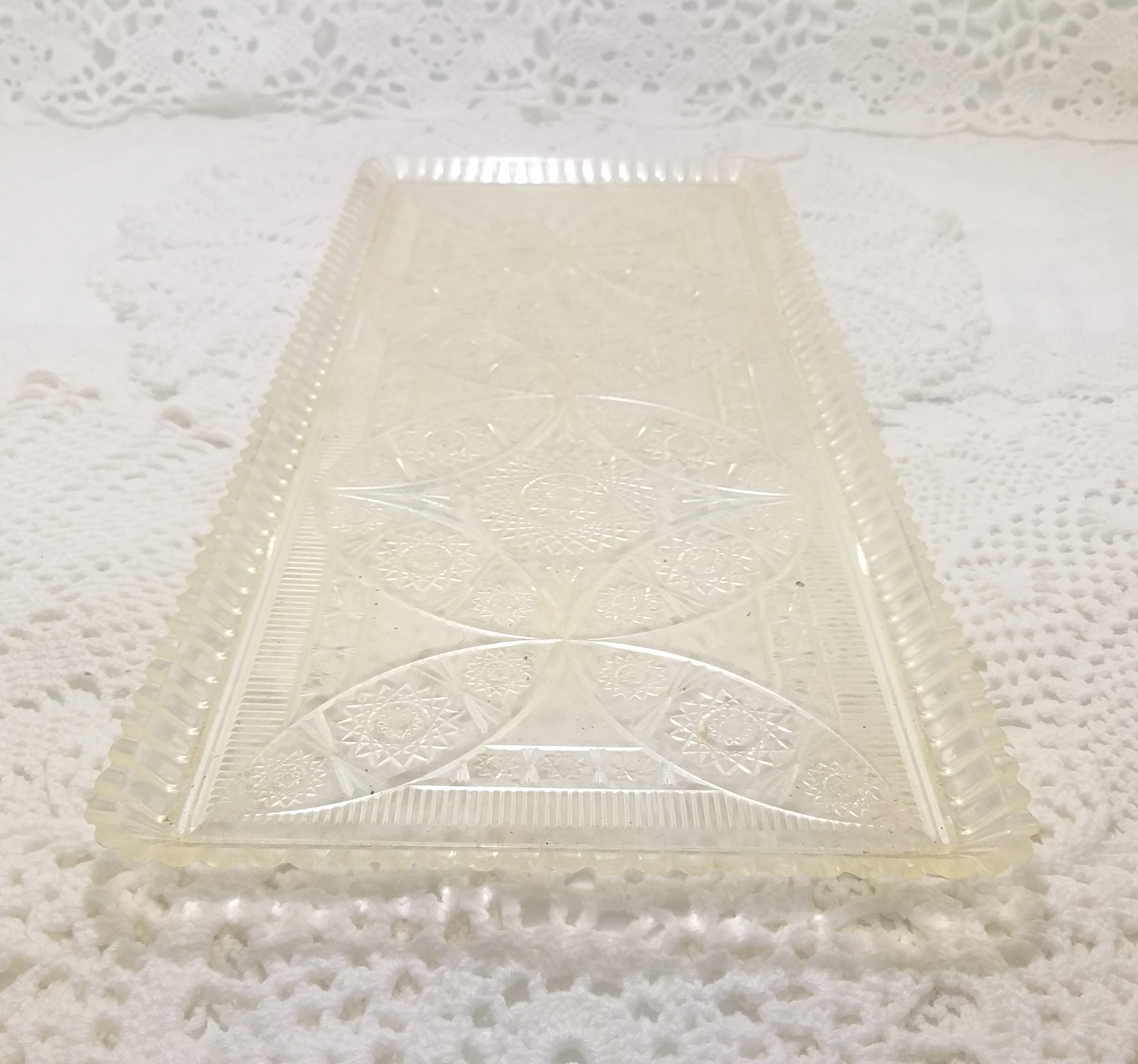Vintage Transparent & Beautifully Etched Acrylic Snacks/Sandwich Tray