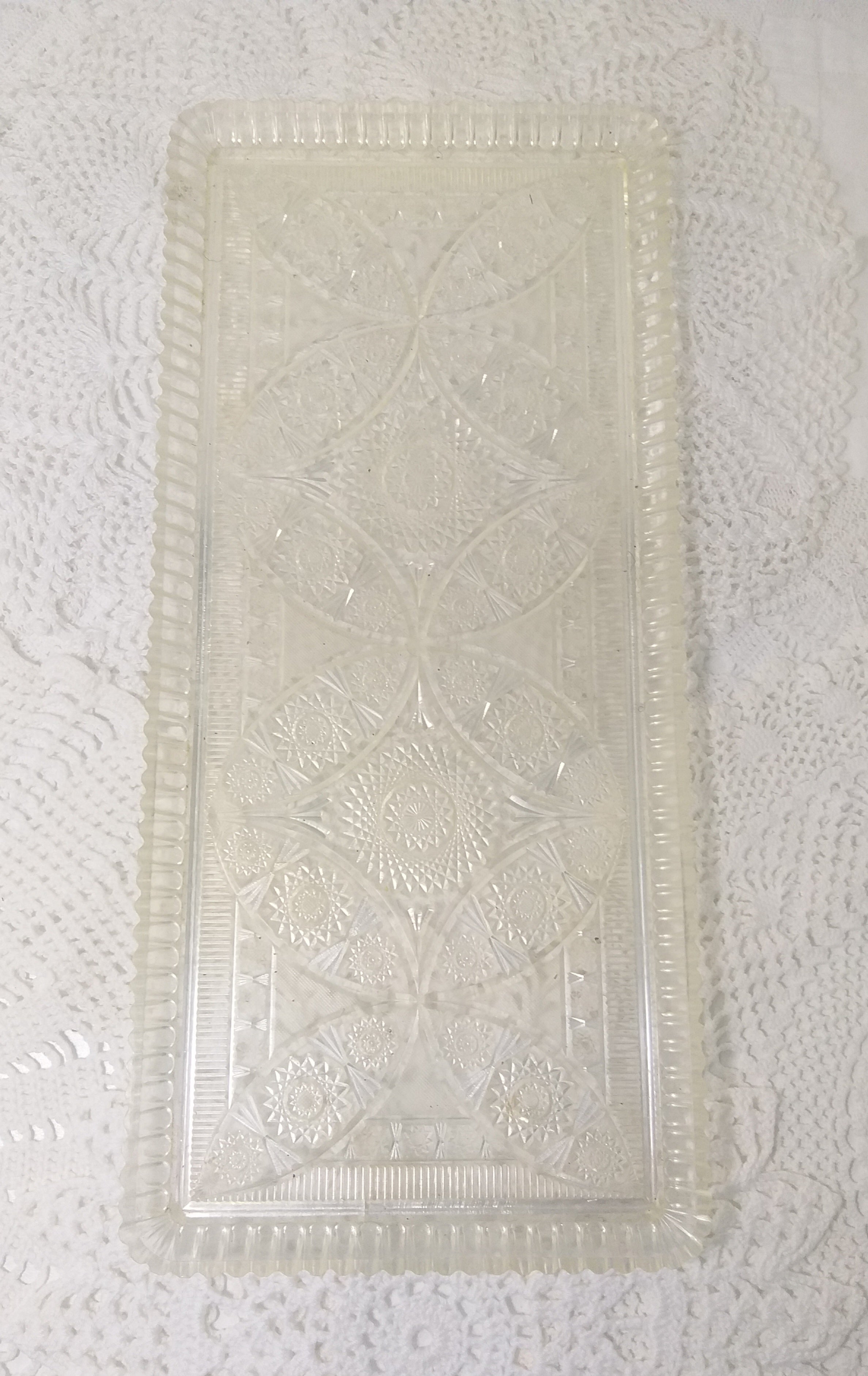 Vintage Transparent & Beautifully Etched Acrylic Snacks/Sandwich Tray