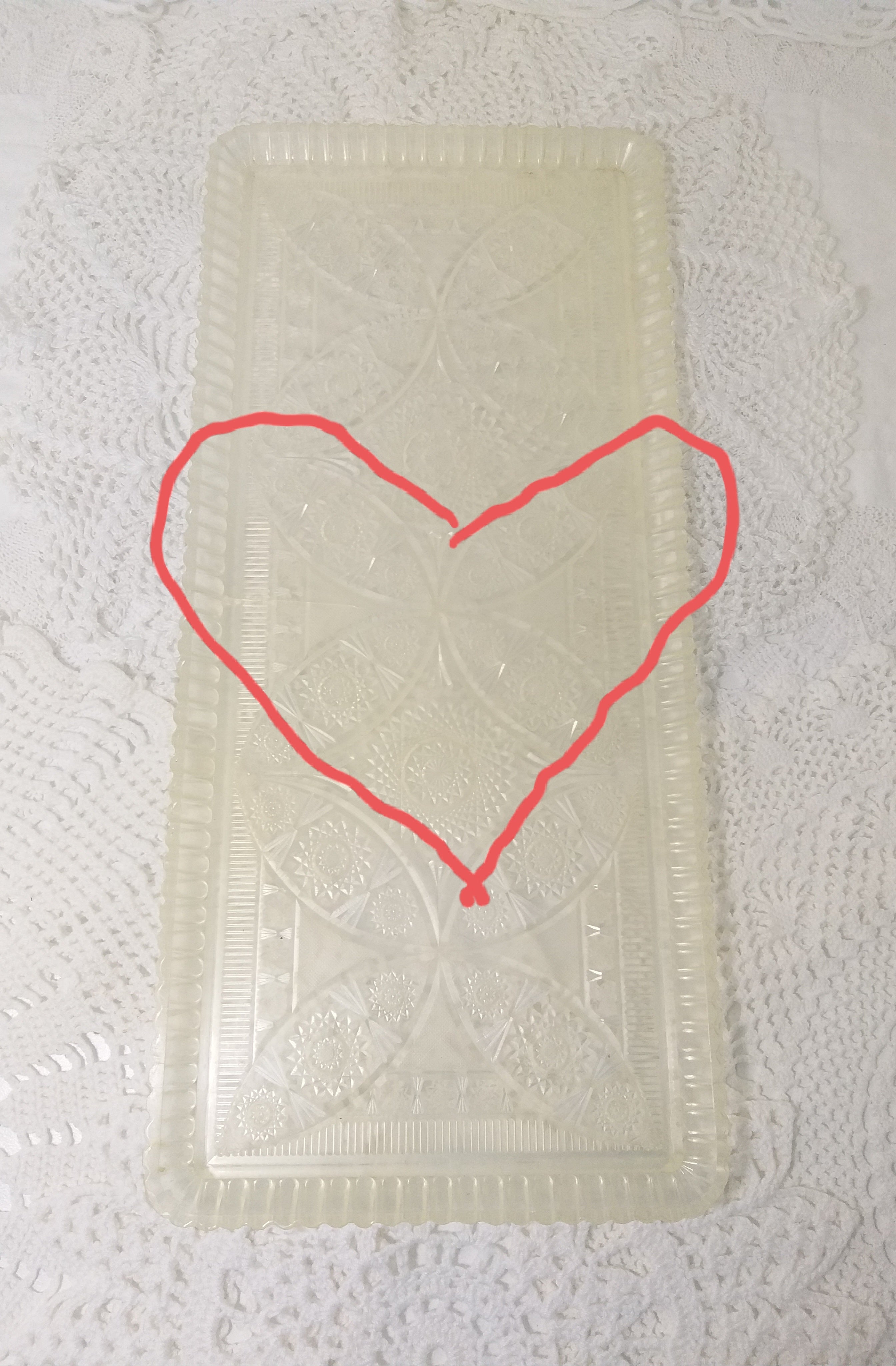 Vintage Transparent & Beautifully Etched Acrylic Snacks/Sandwich Tray