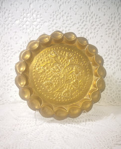 Vintage Brass Decorative Wall Plate With Berries & Vine Leaf Motifs